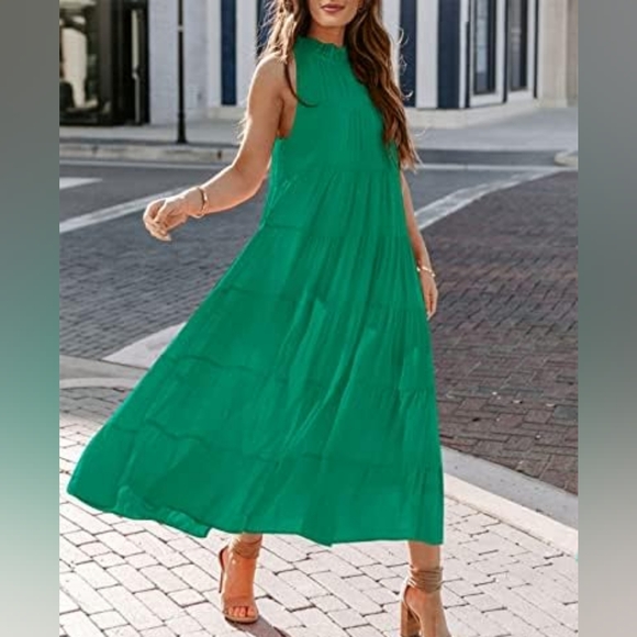 Haeof Elegant Green Sleeveless Tiered Maxi Dress Size XL - Picture 1 of 8